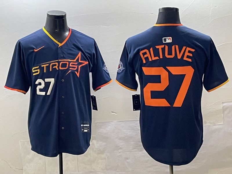 Men Houston Astros #27 Altuve Drak Blue Three generations Joint Name 2025 Nike MLB Jersey style 6
